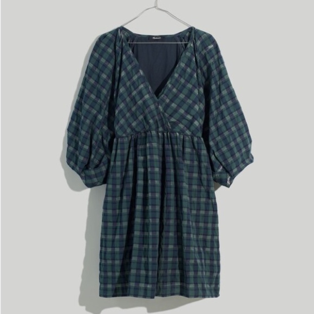 Madewell Marianna Puff-Sleeve Mini Dress in Plaid size large - Picture 6 of 13